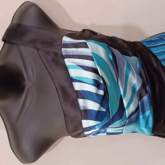 Le Chateau Aqua Print 1 Shoulder Satin Cocktail Dress- Sz. XS - Picture 2 of 10